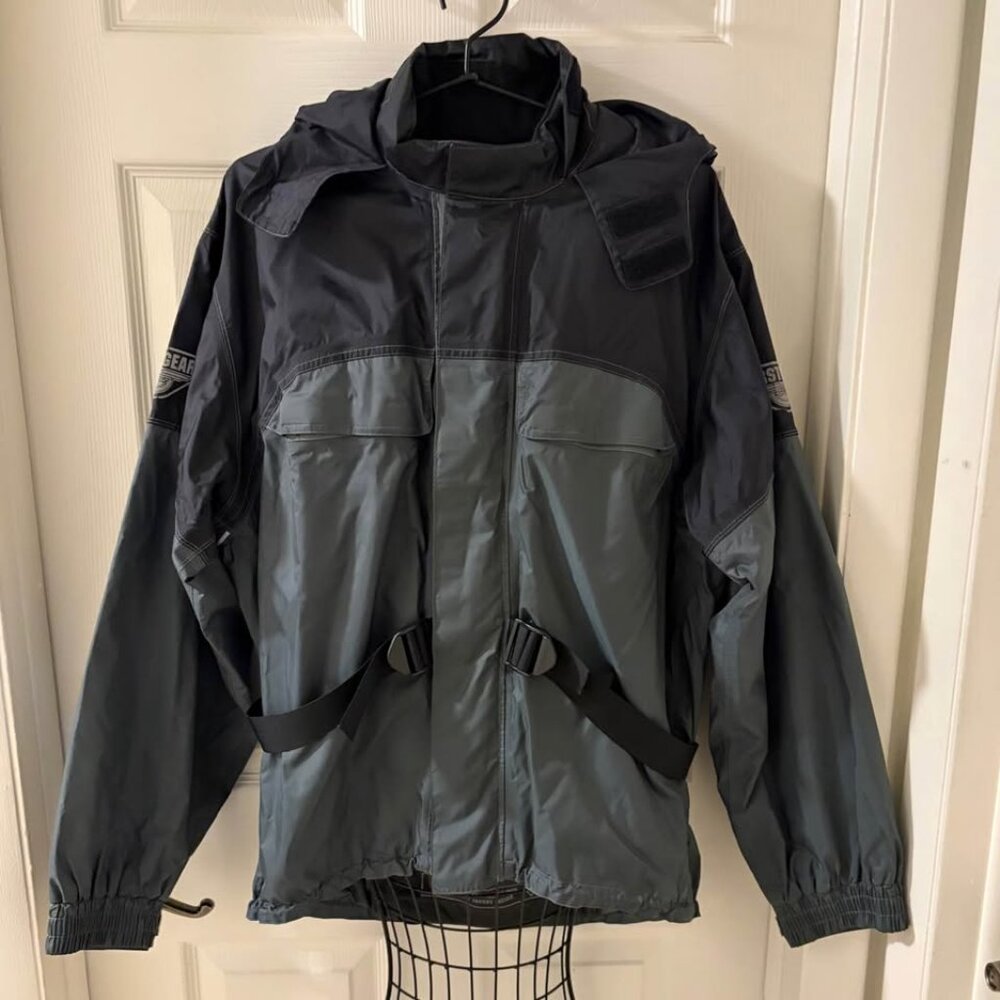 FirstGear Rainman Men's L Motorcycle Rain Jacket Waterproof‎ Hooded Packable EUC